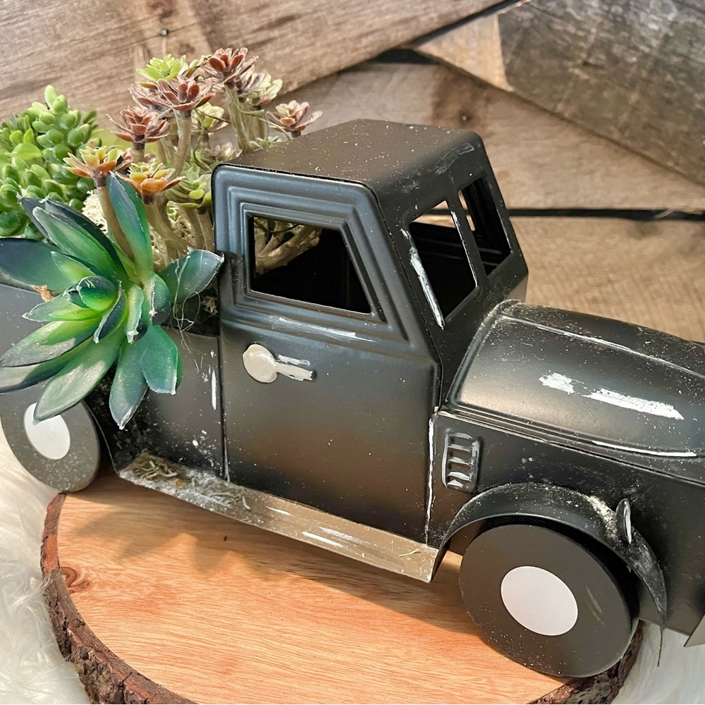 Hand painted faux succulent and moss truck.